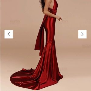 Red backless satin dress. Classy red dress